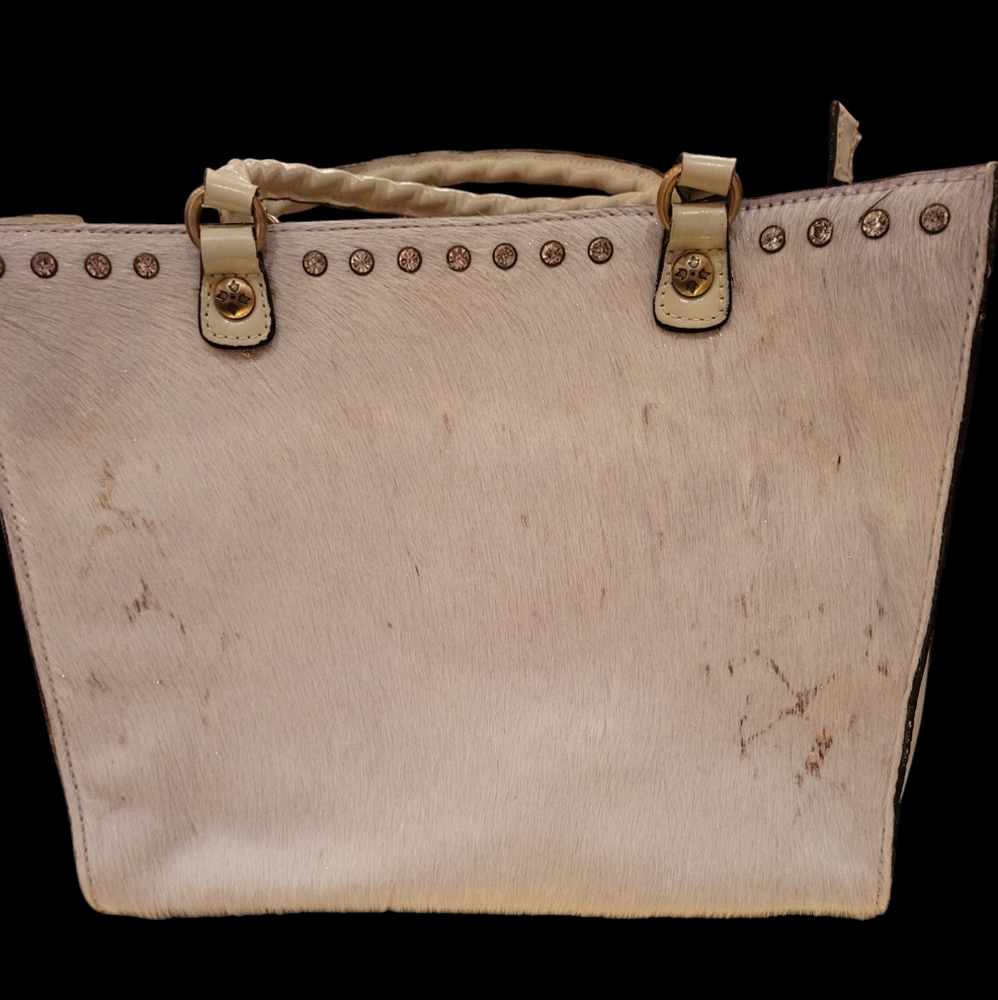 NWT Patricia Nash Gold Metallic Haircalf Tote Sized Handbag